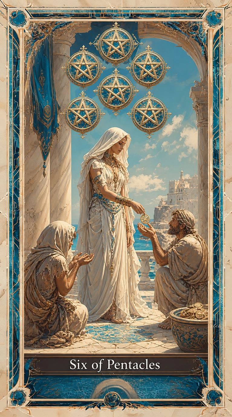 Six of Pentacles tarot artwork