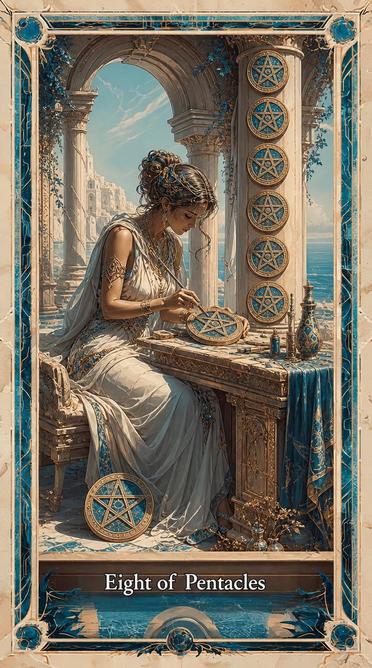 Eight of Pentacles tarot artwork